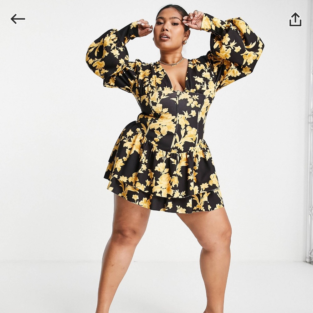 NWT ASOS Curve plunge blouson sleeve corset mini dress